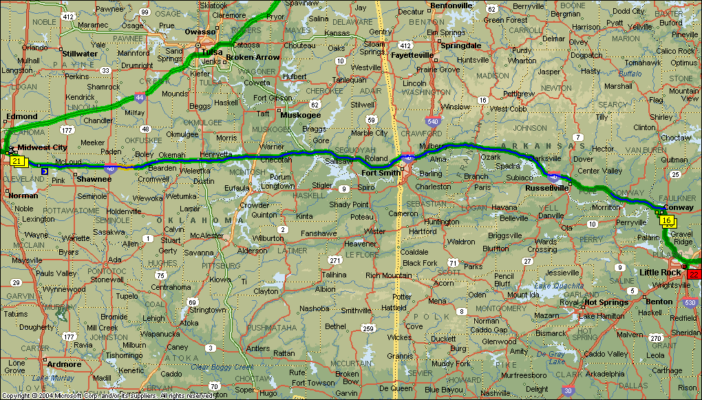 Image map of Oklahoma City to Conway, Arkansas